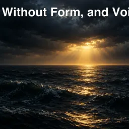 A dark deep under a dim sky, with a single shaft of light breaking over the waters