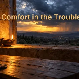 A lamp glowing in a window at dusk as storm clouds clear over the hills